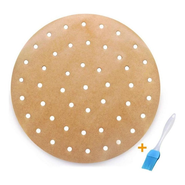 100-Piece Unbleached Parchment Paper Round Liners Natural Wood Pulp Non-Stick Perforated Air Fryer Steamer Set