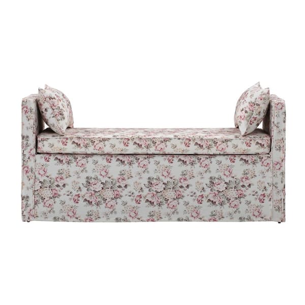Rustic Manor Sofie Cluster Red Bench Upholstered Linen 24.8 in. x 19.3 in. x 52.8 in.