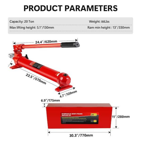 20-Ton Hydraulic Ram Jack Body Repair Kit Porta Power Set with Storage Case