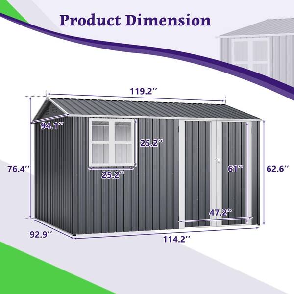 8 ft. W x 10 ft. D Metal Outdoor Storage Shed with Lockable Doors