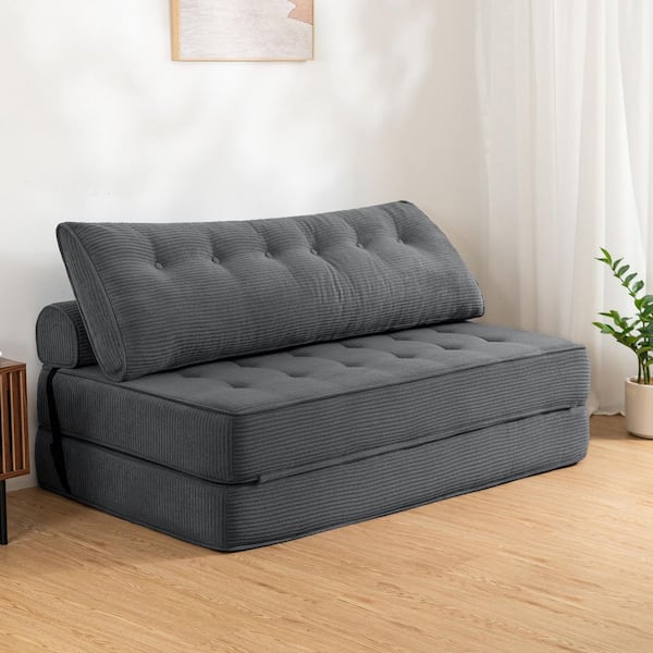 Hommpa 59.06 in. Folding Gray Corduroy Queen Size Folding Sofa Bed