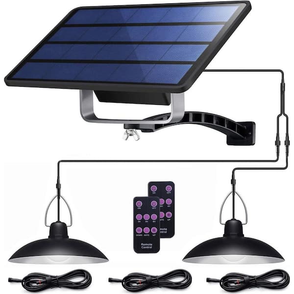 Solar Pendant Lights Dual Bulb IP65 Waterproof Dusk to Dawn Auto Lamp with Remote for Outdoor Areas Stables Equipment