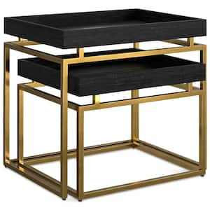 Macy 20 in. W Black, Gold 2 Pc Nesting Table