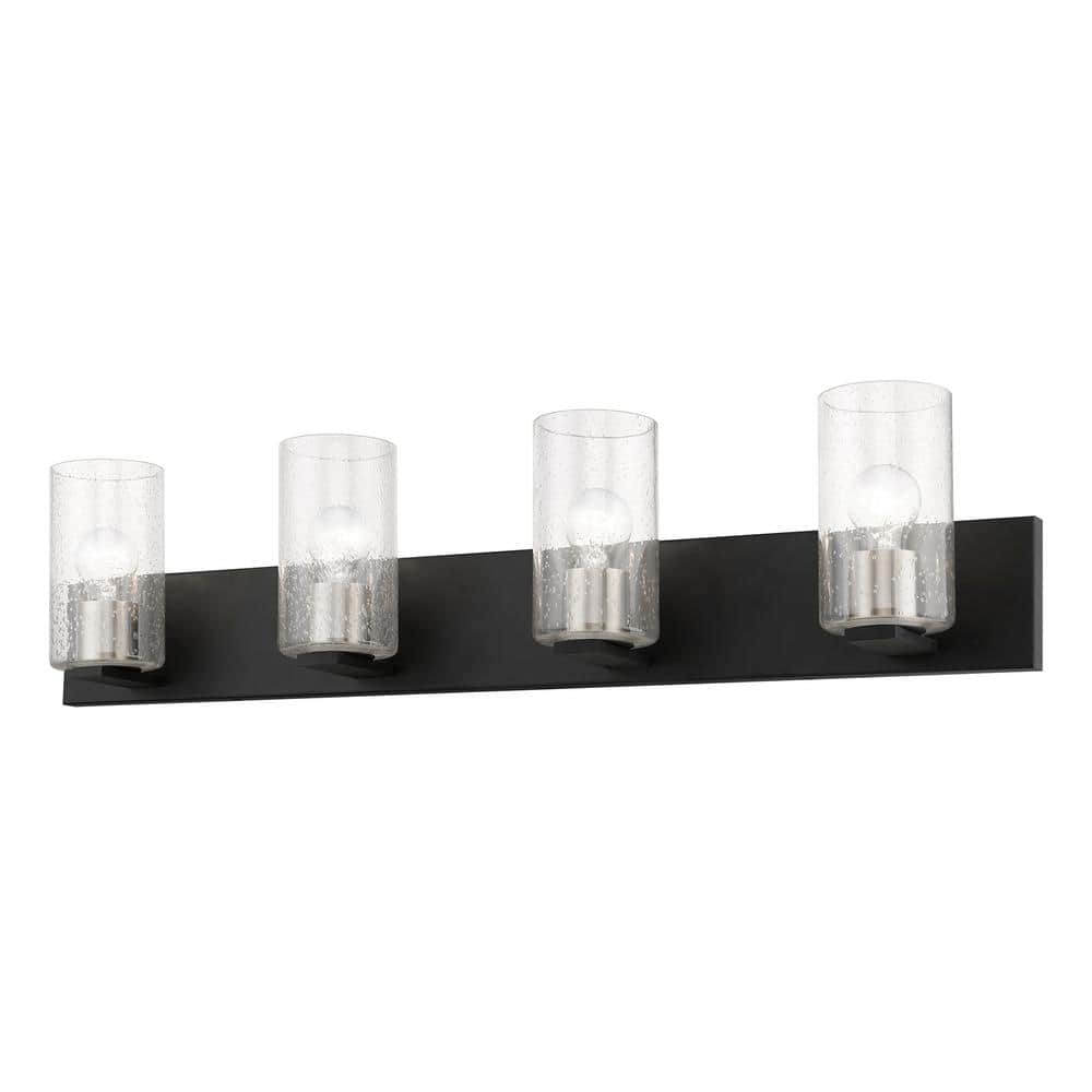 Zurich Black and Brushed Nickel 4-Light Vanity with Clear Seeded Glass