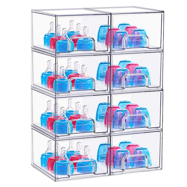 Clear Acrylic Pull-Out Organizer, Small Stackable Storage Drawers, 8 Pack Plastic Organizer Bins