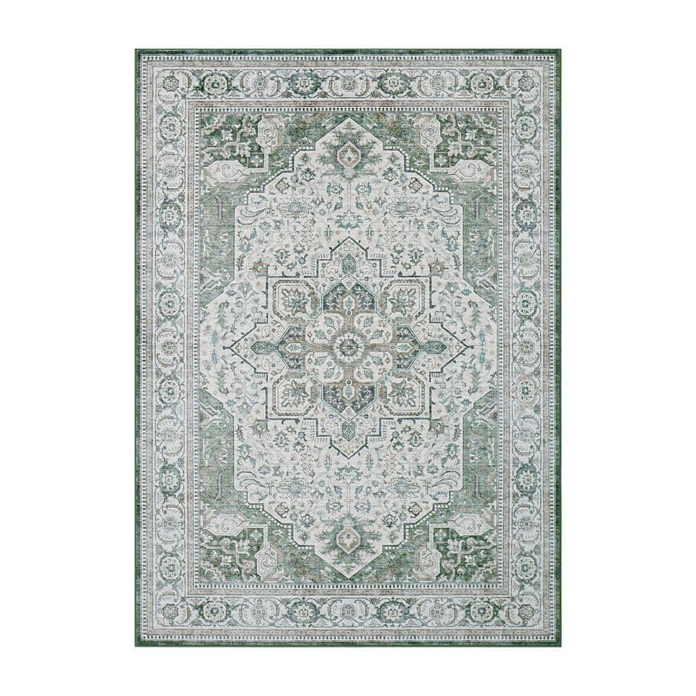 Wyatt & Ash Rylan Green/Multi 5 ft. x 7 ft. Woven Oriental Polyester ...
