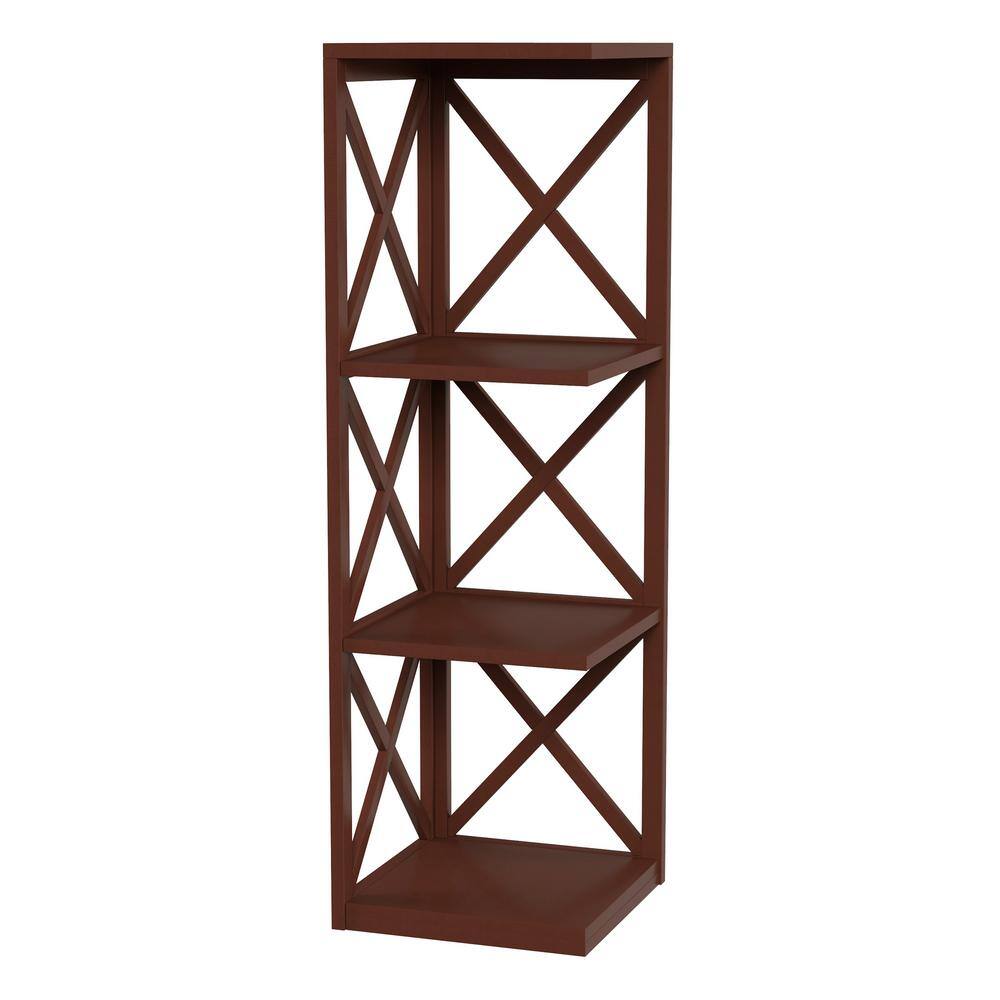 Lavish Home 38.25 in. Brown Wood 4-shelf Corner Etagere Bookcase with ...