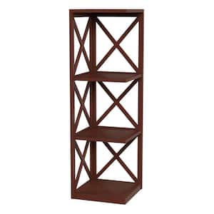38.25 in. Brown Wood 4-shelf Corner Etagere Bookcase with Open Storage