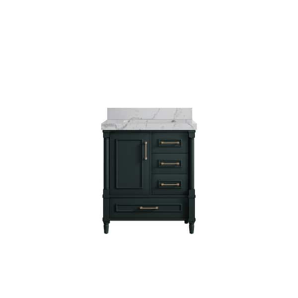 Willow Collections Hudson 30 in. W x 22 in. D x 36 in. H Single Sink Bath Vanity Center in Dark Green with 2 in. Venatino Quartz Top
