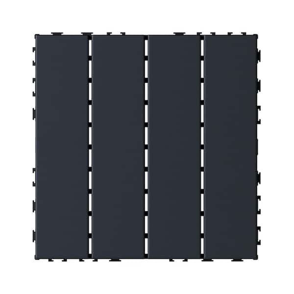 12 in. x 12 in. Plastic Interlocking Deck Tiles, Waterproof 4-slat Flooring Tile in Grey(44-Pack)