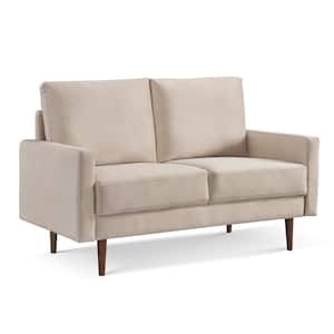 Modern 57 in. Beige Solid Velvet Polyester 2-Seat Loveseat with Square Arms