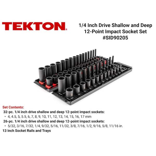 1/4 in. Drive 12-Point Impact Socket Set with Rails and Trays, 58-Piece (5/32-11/16 in., 4-17 mm)