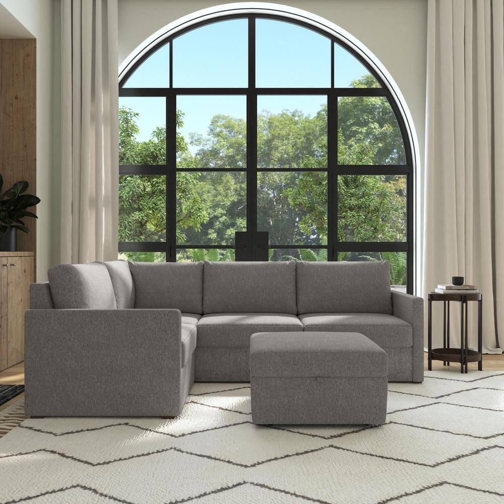 Pebble Gray Fabric 6-Piece Modular Sectional with Ottoman