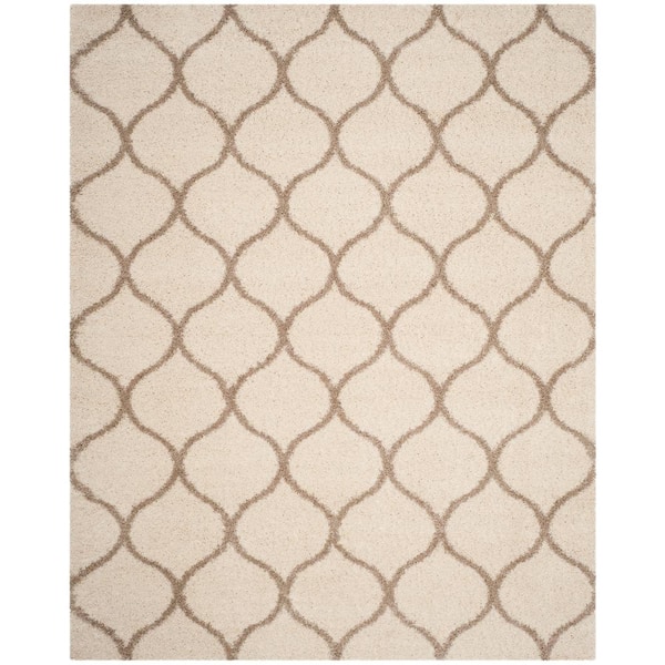 Hudson Shag 11 ft. x 15 ft. Ivory/Beige Geometric Trellis Area Rug
