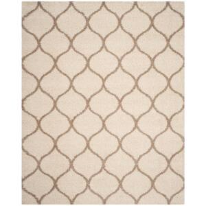 Hudson Shag Ivory/Beige 9 ft. x 12 ft. Geometric Trellis Area Rug