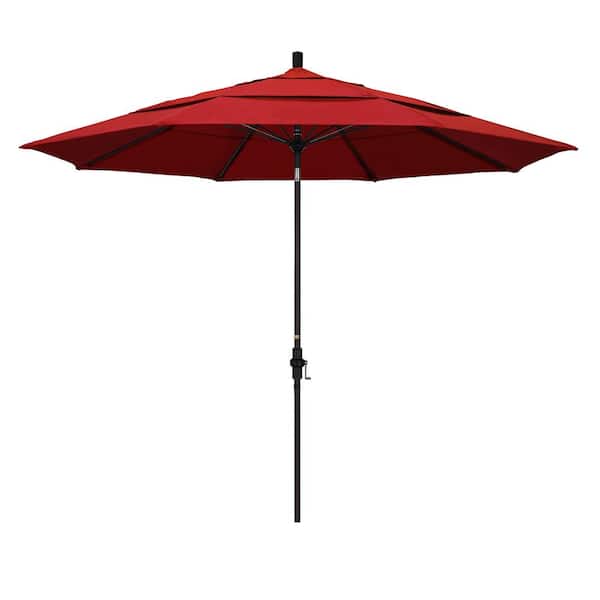California Umbrella 11 ft. Fiberglass Collar Tilt Double Vented Patio Umbrella in Red Olefin