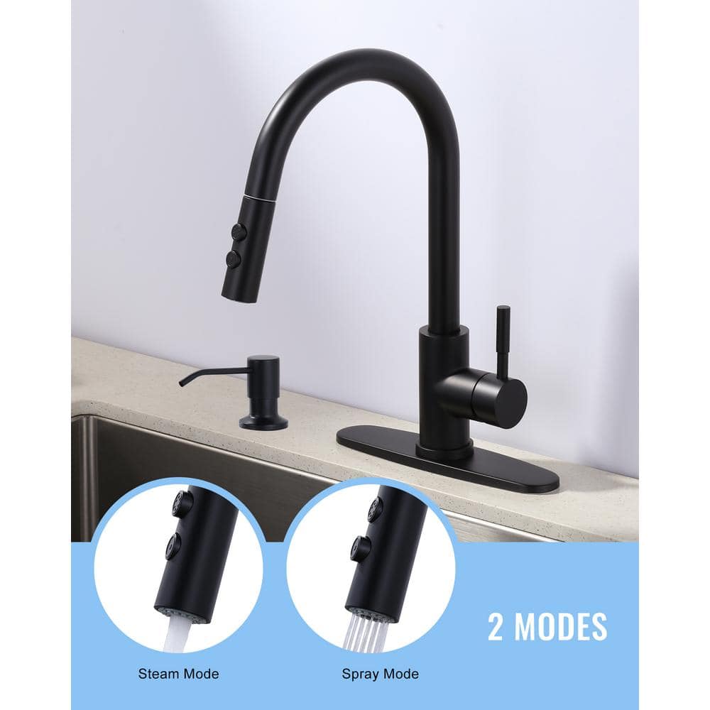 Matte Black Stainless Steel Single Handle Pull Down Kitchen Faucet