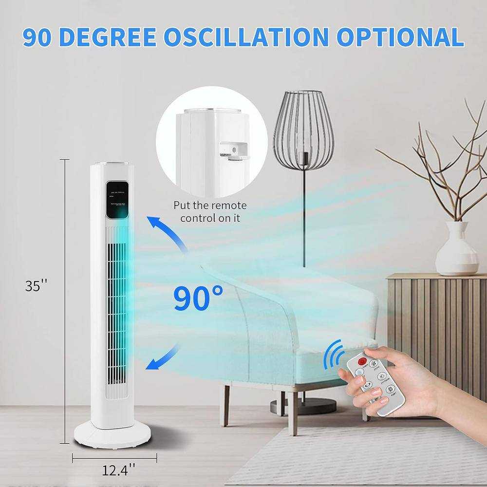 White Bladeless Remote Controlled Oscillating Floor Fan with Adjustable Height