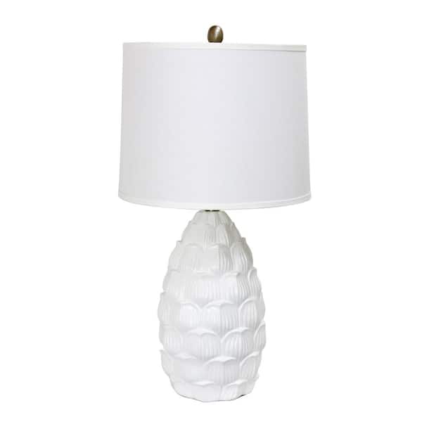 Lalia Home 28 in. White Traditional Tall Coastal Seashell Table Lamp with White Fabric Shade