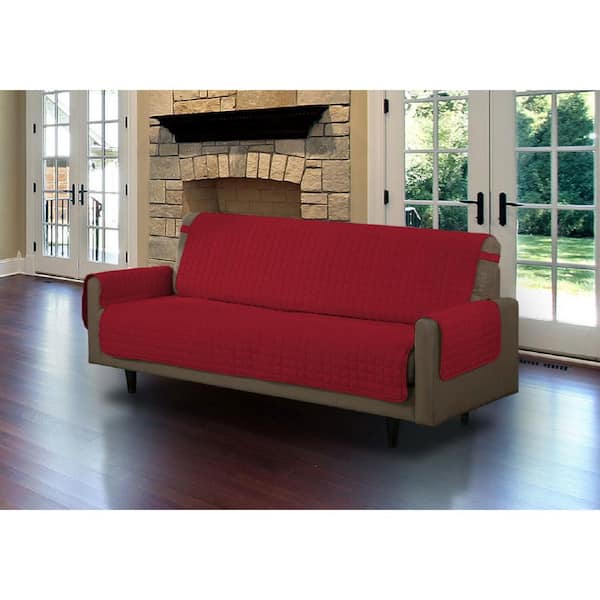 Unbranded Microfiber Burgundy Sofa Pet Protector Slipcover with Tucks and Strap