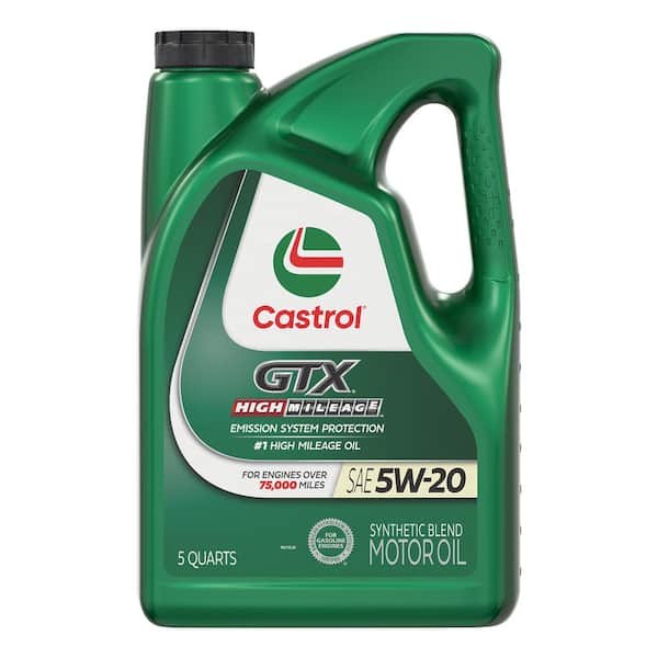 CASTROL GTX High Mileage 5W-20 Synthetic Blend Motor Oil, 5 qt.