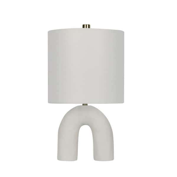 Fangio Lighting 17 in. White Modern, Inverted U-Shaped Indoor Table Lamp with Decorator Shade