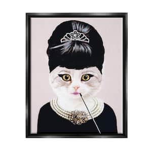 Fashion Feline Jewelry And Makeup Cat by Coco de Paris Floater Frame Animal Wall Art Print 21 in. x 17 in.