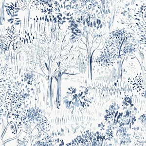 Walden Navy Forest Fabric Pre-Pasted Matte Strippable Wallpaper