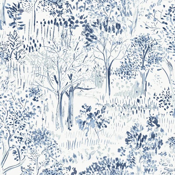 Chesapeake Walden Navy Forest Fabric Pre-Pasted Matte Strippable Wallpaper
