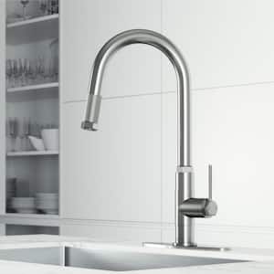 Hart Arched Single Handle Pull-Down Spout Kitchen Faucet Set with Deck Plate in Stainless Steel