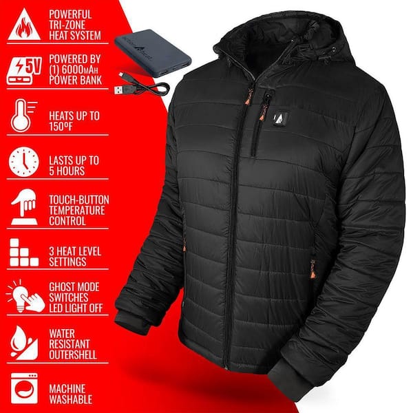 Lサイズ⭐︎ELECTRIC PUFFER JACKET (BLACK) ACTIONHEAT Men's Large Black 5-Volt Battery Heated Puffer Jacket