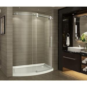 ZenArch 60 in. x 75 in. Completely Frameless Bowfront Sliding Shower Door in Chrome, Right Opening with Right Base