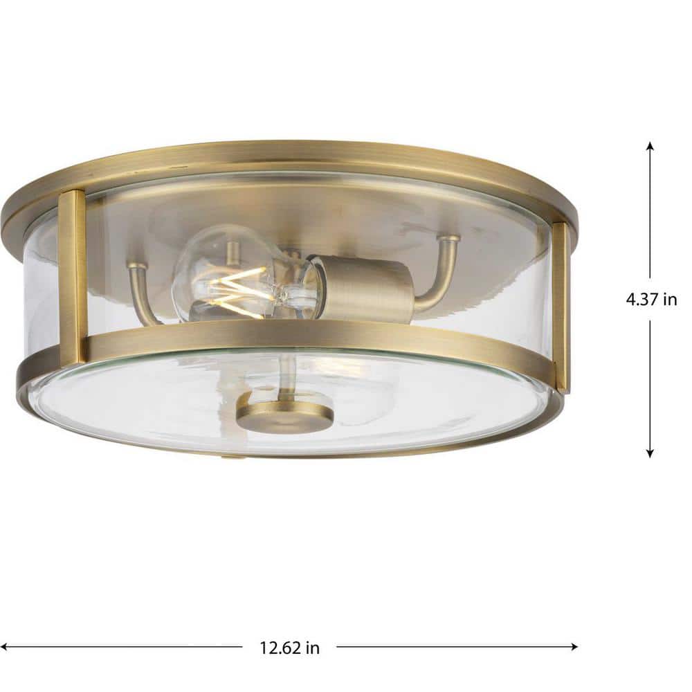 Gilliam Vintage Brass Flush Mount with Clear Curved Glass
