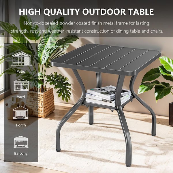 BaliSpin 3-Piece Swivel and Rocking Black Metal Frame and Gray Wicker Outdoor Dining Set with Olefin Beige Cushions