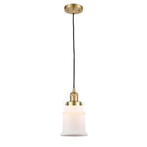 Canton 60-Watt 1-Light Satin Gold Shaded Mini Pendant Light with Frosted Glass Shade