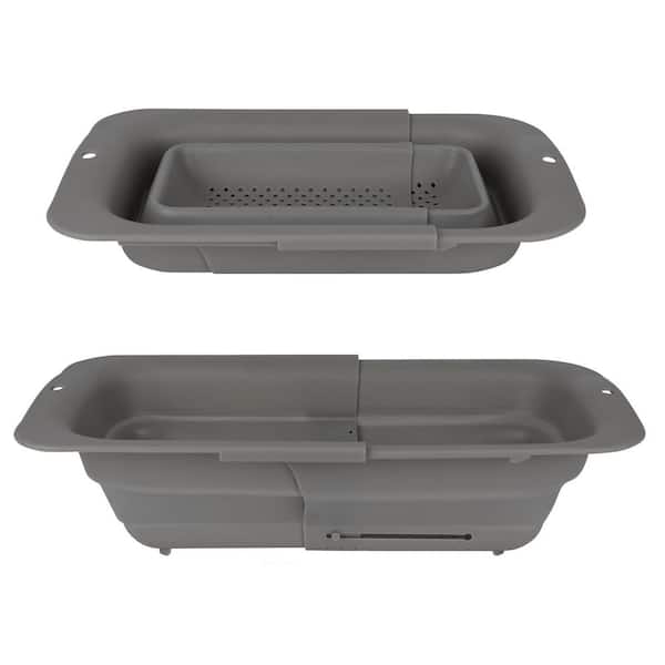 7 Qt Collapsible Expandable Over Sink Colander Strainer Silicone Gray Kitchen Basket with Anti-Slip Handles