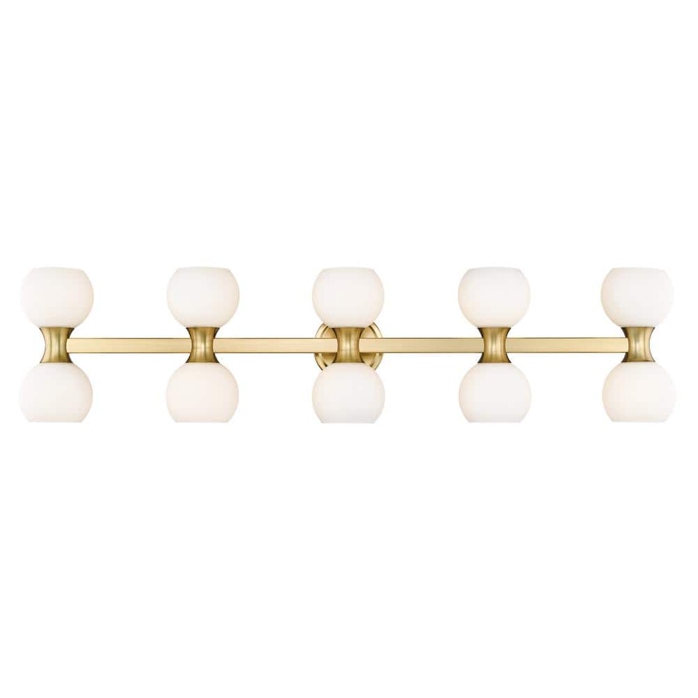 Artemis 6.5 in. 10 Light Modern Gold Vanity Light with Matte Opal Glass Sha