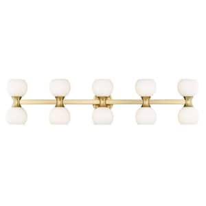 Artemis 6.5 in. 10 Light Modern Gold Vanity Light with Matte Opal Glass Shade with No Bulbs Included