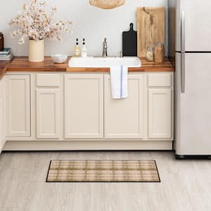 Scribble Plaid Tan 20 in. x 42 in. Kitchen Mat
