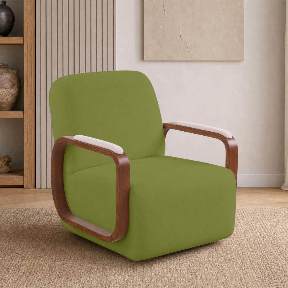 Green Chenille Fabric Swivel Accent Chair with Metal Turnable Base