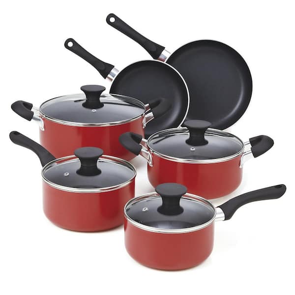 Cook N Home 10-Piece Red Cookware Set with Lids