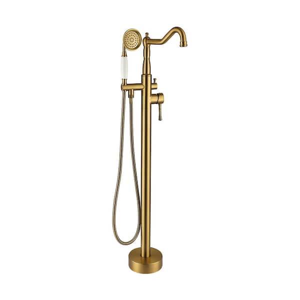 Single-Handle Classical Freestanding Tub Faucet with Hand Shower in Brushed Brass