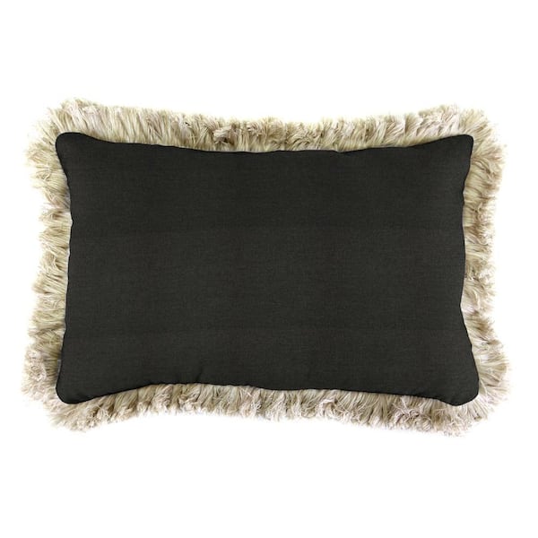 Jordan Manufacturing Sunbrella 19 in. x 12 in. Spectrum Carbon Lumbar Outdoor Throw Pillow with Canvas Fringe