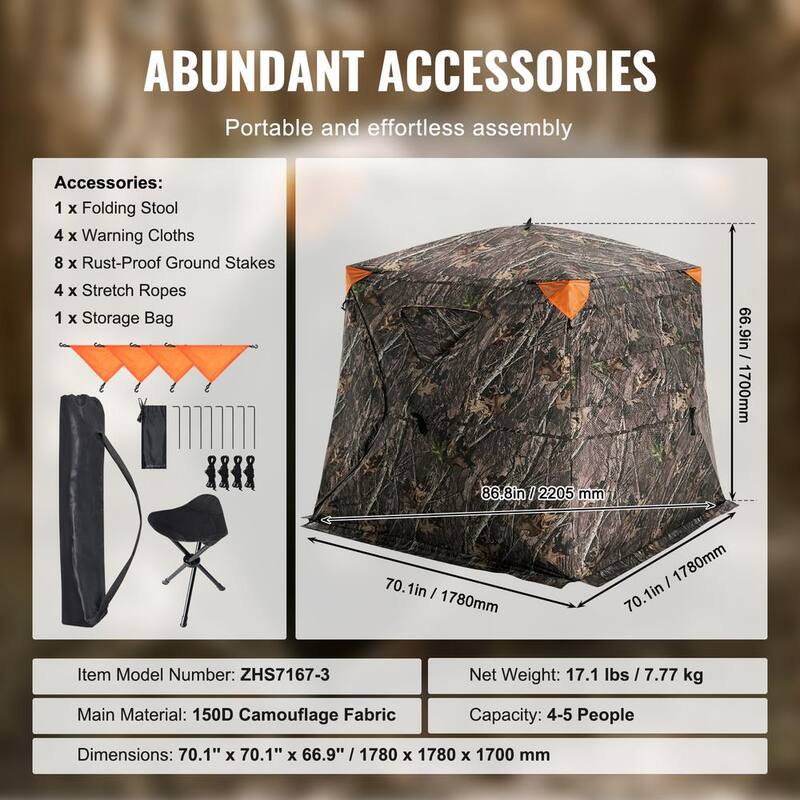 Hunting Blind 270-Degree See Through Ground Blind 4 to 5-Person Pop Up Deer Blind for Hunting with Carrying Bag Portable