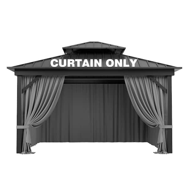 10 ft. x 12 ft. Universal Outdoor Privacy Curtains, Gazebo Curtain Replacement with Zipper Grey (4-Side Curtain Only)