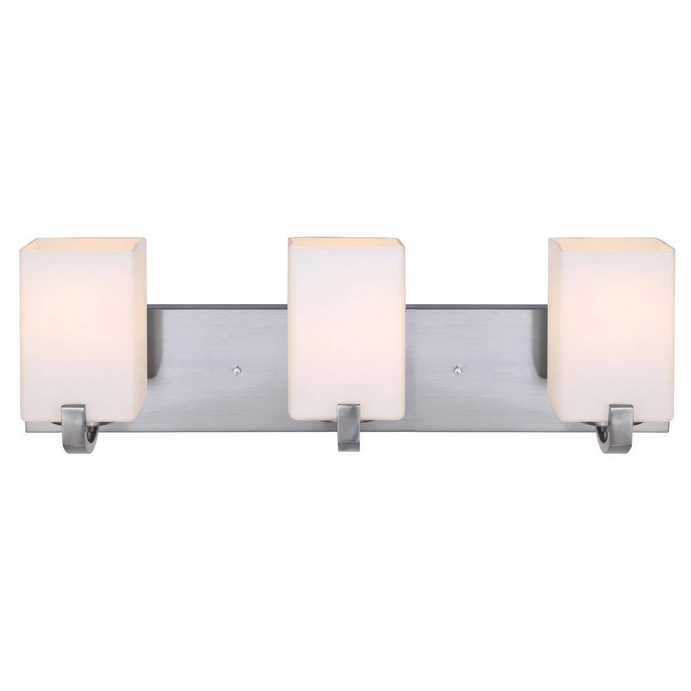 Palmer Contemporary Brushed Nickel 3-Light Vanity with White Opal Glass