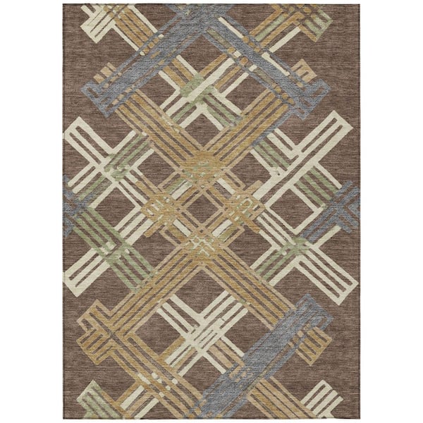 Chantille Machine Washable Indoor/Outdoor Abstract ACN2452 Chocolate 8 ft. x 10 ft. Area Rug