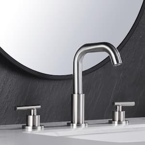 Lilac 8 in. Widespread 2-Handle Mid-Arc Bathroom Faucet with Valve and cUPC Water Supply Lines in Brushed Nickel