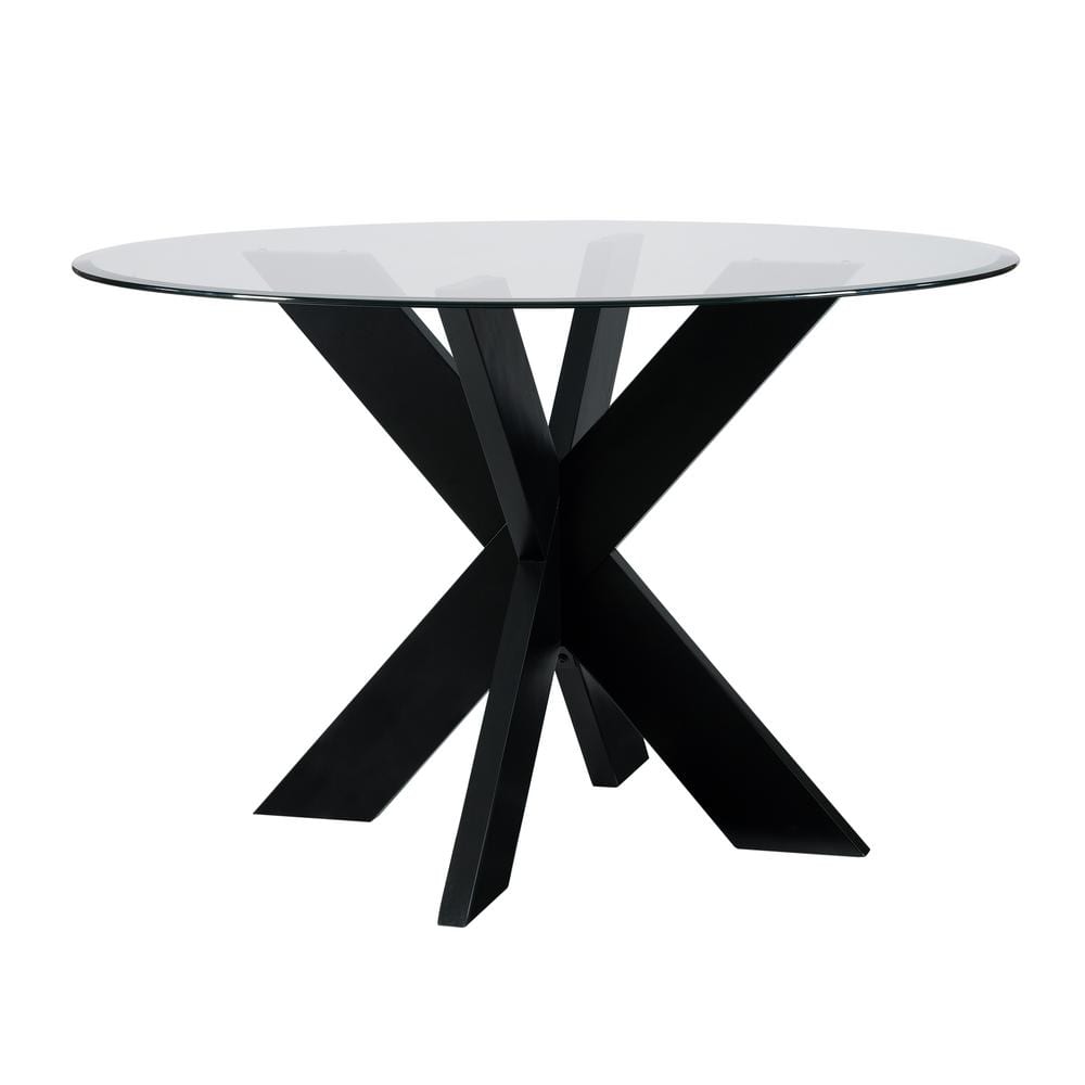 Linon Home Decor Norris Black Glass Top 48 in. W Cross leg table base
