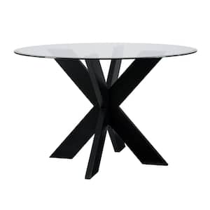 Norris Black Glass Top 48 in. W Cross leg table base Dining Table (Seats 4)